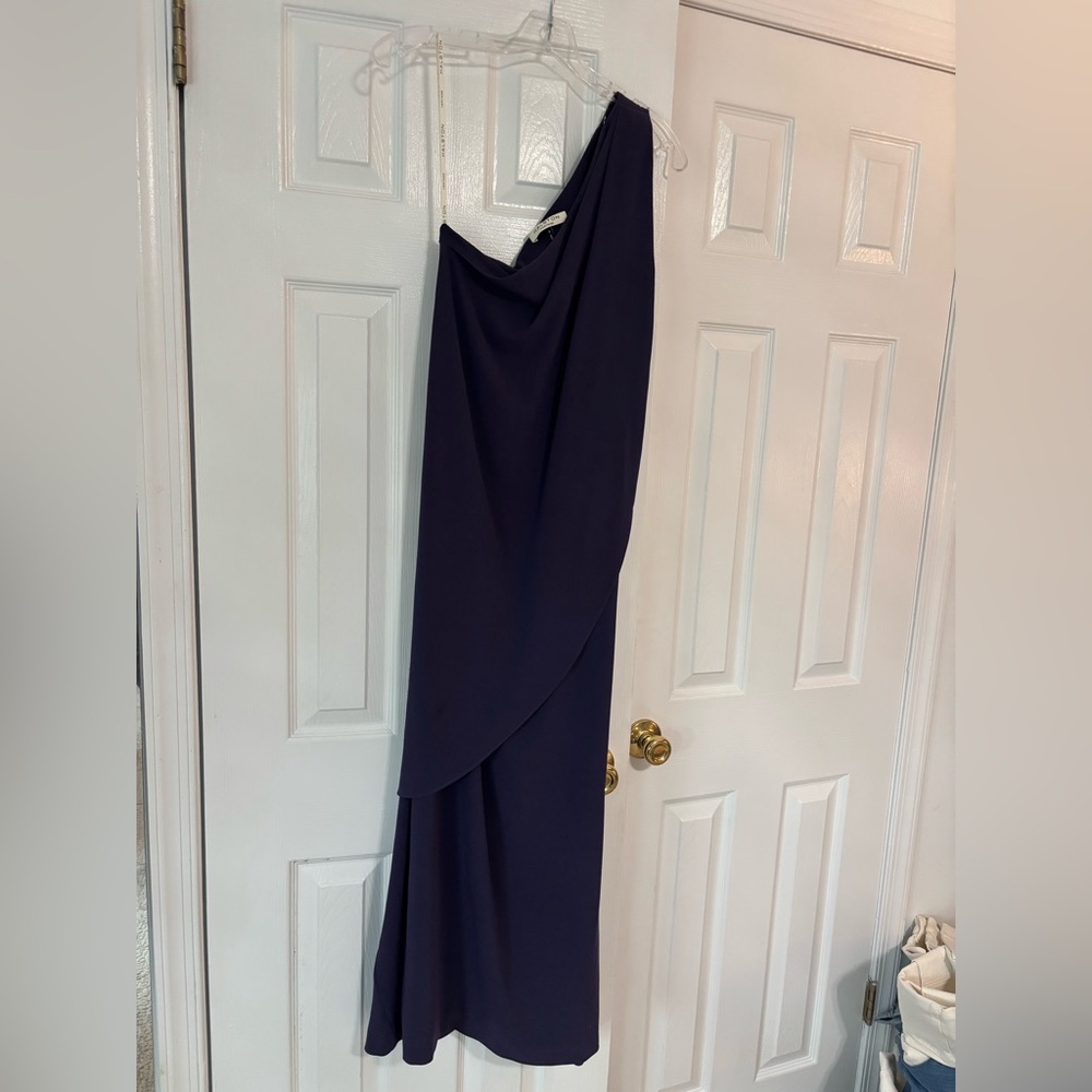 Halston One-Shoulder Purple Draped Womens Gown size 2